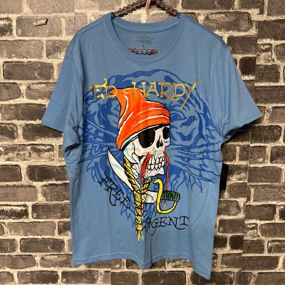 Ed Hardy Other - NWT Ed Hardy Skull Pirate Graphic T-shirt powder blue
